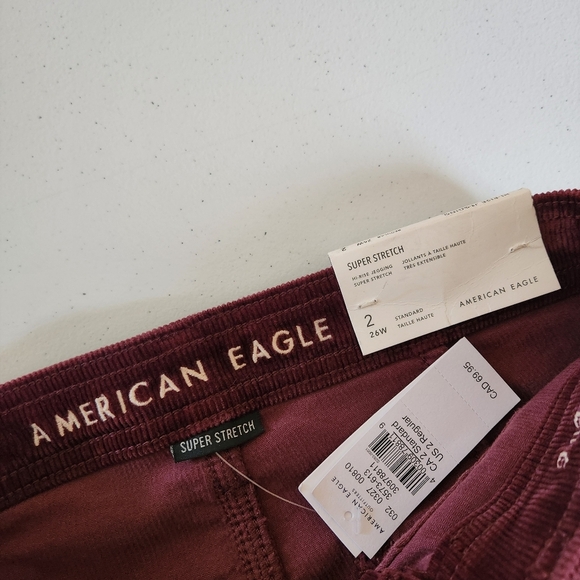 American Eagle Burgundy Corduroy Skinny Jeans Jeggings Pants Button Fly size 2 - Picture 8 of 12